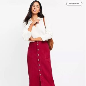 LOFT Women's Cherry Red Button-Front Pencil Skirt